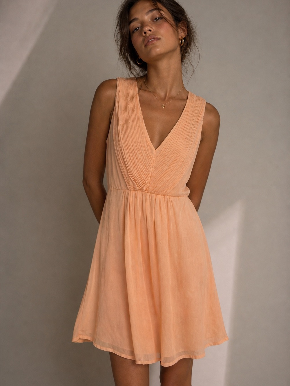 Peachy Pink Babydoll Sleeveless Midi Dress Wedding guest bridesmaid easter